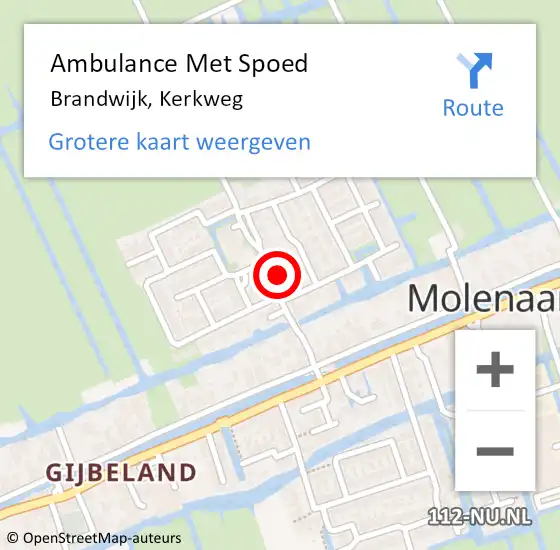 Locatie op kaart van de 112 melding: Ambulance Met Spoed Naar Brandwijk, Kerkweg op 26 februari 2022 15:23