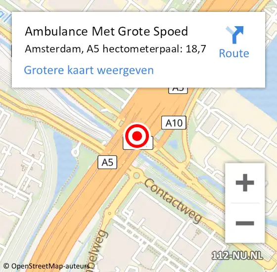Locatie op kaart van de 112 melding: Ambulance Met Grote Spoed Naar Amsterdam, A5 hectometerpaal: 18,7 op 26 februari 2022 15:50