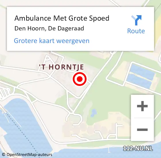 Locatie op kaart van de 112 melding: Ambulance Met Grote Spoed Naar Den Hoorn, De Dageraad op 26 februari 2022 15:54