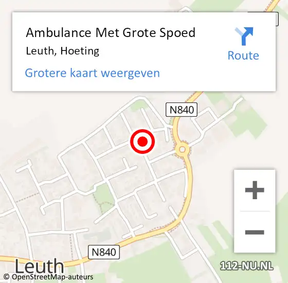 Locatie op kaart van de 112 melding: Ambulance Met Grote Spoed Naar Leuth, Hoeting op 26 februari 2022 15:59