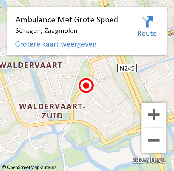 Locatie op kaart van de 112 melding: Ambulance Met Grote Spoed Naar Schagen, Zaagmolen op 26 februari 2022 16:26