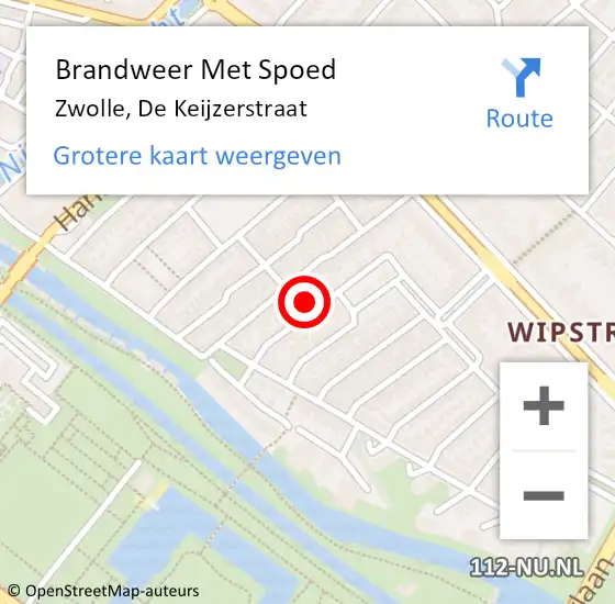 Locatie op kaart van de 112 melding: Brandweer Met Spoed Naar Zwolle, De Keijzerstraat op 26 februari 2022 16:44