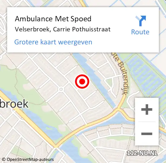 Locatie op kaart van de 112 melding: Ambulance Met Spoed Naar Velserbroek, Carrie Pothuisstraat op 26 februari 2022 16:49