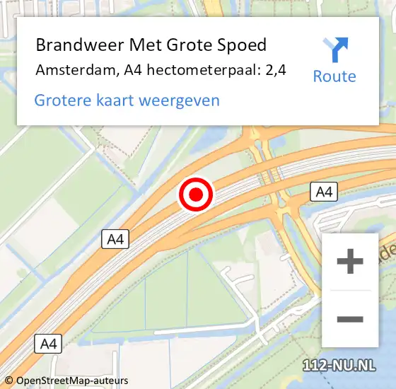 Locatie op kaart van de 112 melding: Brandweer Met Grote Spoed Naar Amsterdam, A4 hectometerpaal: 2,4 op 26 februari 2022 16:50