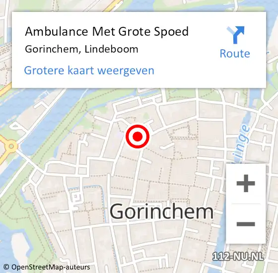 Locatie op kaart van de 112 melding: Ambulance Met Grote Spoed Naar Gorinchem, Lindeboom op 26 februari 2022 16:52