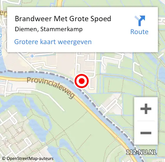 Locatie op kaart van de 112 melding: Brandweer Met Grote Spoed Naar Diemen, Stammerkamp op 26 februari 2022 16:57