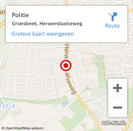 Locatie op kaart van de 112 melding: Politie Groesbeek, Herwendaalseweg op 9 juli 2014 16:42