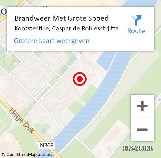 Locatie op kaart van de 112 melding: Brandweer Met Grote Spoed Naar Kootstertille, Caspar de Roblesstrjitte op 26 februari 2022 17:04