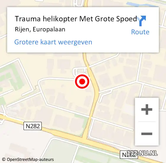 Locatie op kaart van de 112 melding: Trauma helikopter Met Grote Spoed Naar Rijen, Europalaan op 26 februari 2022 17:14