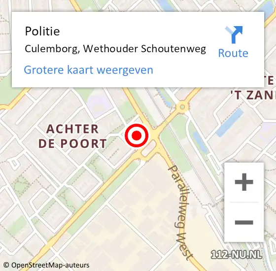 Locatie op kaart van de 112 melding: Politie Culemborg, Wethouder Schoutenweg op 26 februari 2022 17:32