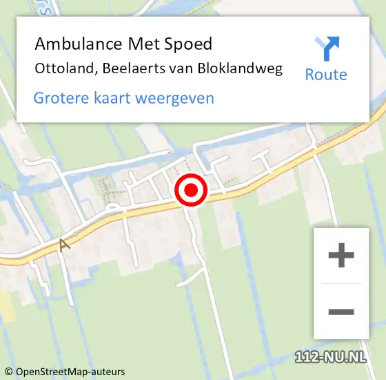 Locatie op kaart van de 112 melding: Ambulance Met Spoed Naar Ottoland, Beelaerts van Bloklandweg op 26 februari 2022 17:42