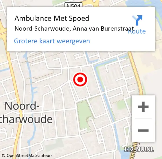 Locatie op kaart van de 112 melding: Ambulance Met Spoed Naar Noord-Scharwoude, Anna van Burenstraat op 26 februari 2022 17:43
