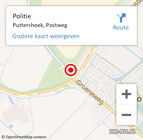 Locatie op kaart van de 112 melding: Politie Puttershoek, Postweg op 26 februari 2022 18:05