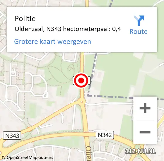 Locatie op kaart van de 112 melding: Politie Oldenzaal, N343 hectometerpaal: 0,4 op 26 februari 2022 18:21