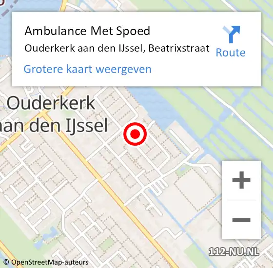 Locatie op kaart van de 112 melding: Ambulance Met Spoed Naar Ouderkerk aan den IJssel, Beatrixstraat op 26 februari 2022 18:31