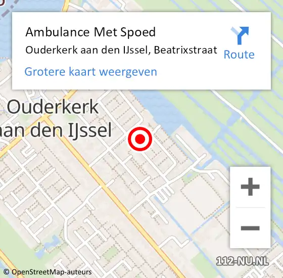 Locatie op kaart van de 112 melding: Ambulance Met Spoed Naar Ouderkerk aan den IJssel, Beatrixstraat op 26 februari 2022 18:42