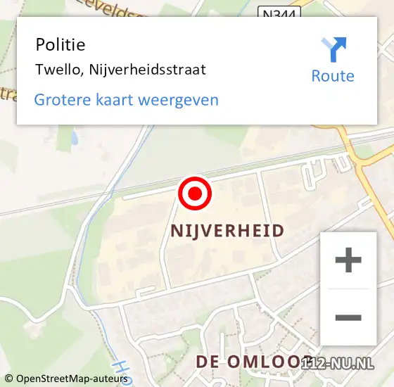 Locatie op kaart van de 112 melding: Politie Twello, Nijverheidsstraat op 26 februari 2022 18:44