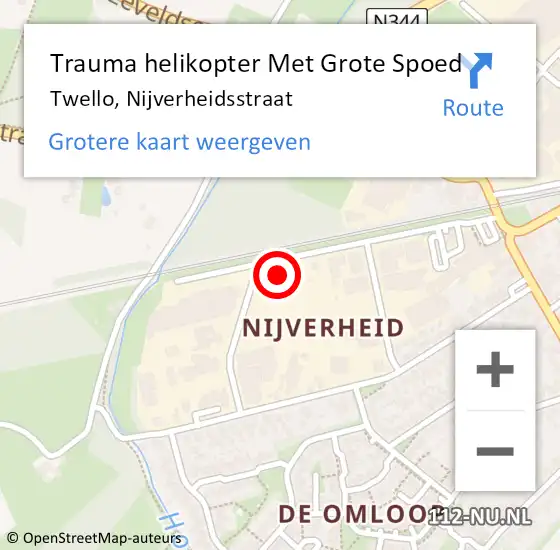 Locatie op kaart van de 112 melding: Trauma helikopter Met Grote Spoed Naar Twello, Nijverheidsstraat op 26 februari 2022 19:05