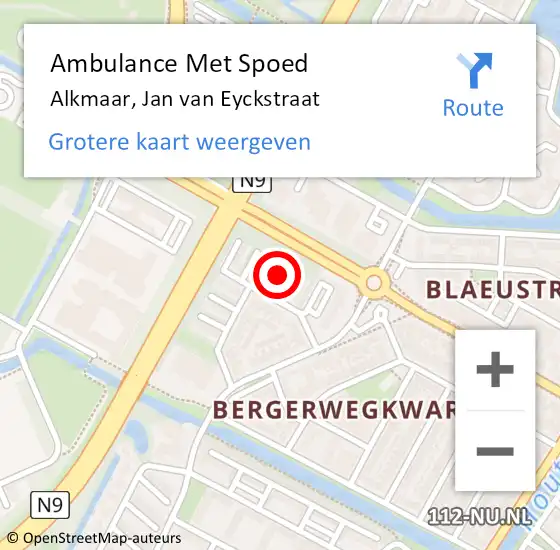 Locatie op kaart van de 112 melding: Ambulance Met Spoed Naar Alkmaar, Jan van Eyckstraat op 26 februari 2022 19:05