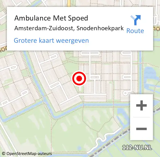 Locatie op kaart van de 112 melding: Ambulance Met Spoed Naar Amsterdam-Zuidoost, Snodenhoekpark op 26 februari 2022 19:10