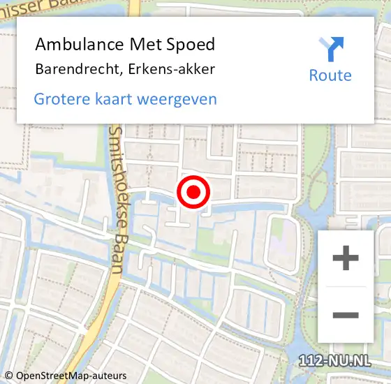 Locatie op kaart van de 112 melding: Ambulance Met Spoed Naar Barendrecht, Erkens-akker op 26 februari 2022 19:24