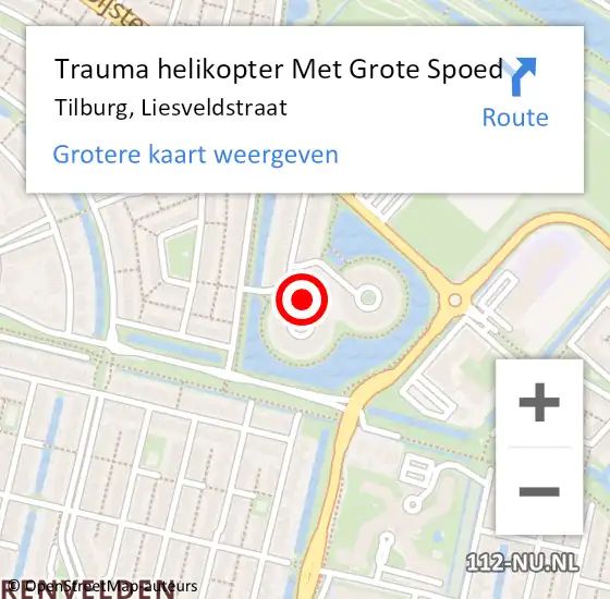 Locatie op kaart van de 112 melding: Trauma helikopter Met Grote Spoed Naar Tilburg, Liesveldstraat op 26 februari 2022 19:24