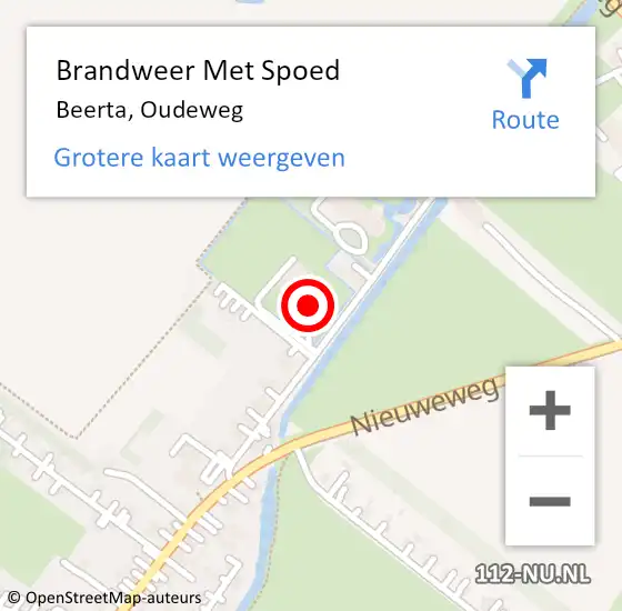 Locatie op kaart van de 112 melding: Brandweer Met Spoed Naar Beerta, Oudeweg op 26 februari 2022 19:27