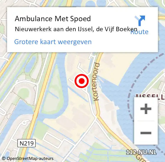 Locatie op kaart van de 112 melding: Ambulance Met Spoed Naar Nieuwerkerk aan den IJssel, de Vijf Boeken op 26 februari 2022 19:39
