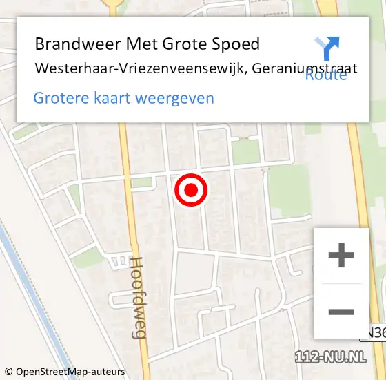 Locatie op kaart van de 112 melding: Brandweer Met Grote Spoed Naar Westerhaar-Vriezenveensewijk, Geraniumstraat op 26 februari 2022 19:44