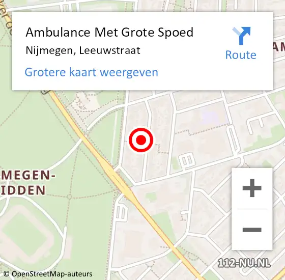 Locatie op kaart van de 112 melding: Ambulance Met Grote Spoed Naar Nijmegen, Leeuwstraat op 26 februari 2022 19:45