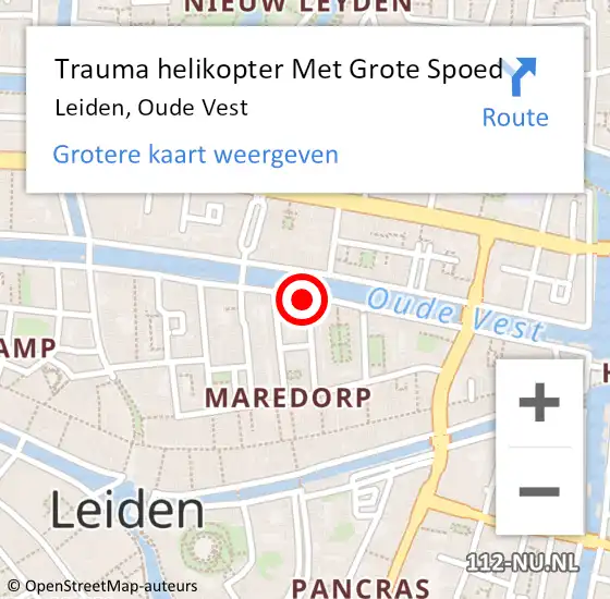 Locatie op kaart van de 112 melding: Trauma helikopter Met Grote Spoed Naar Leiden, Oude Vest op 26 februari 2022 20:01