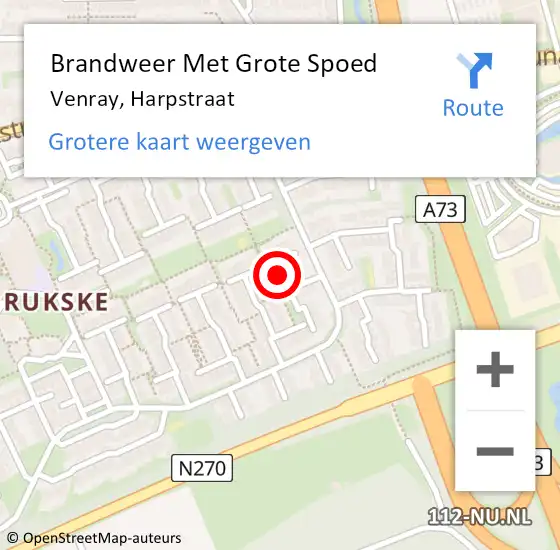 Locatie op kaart van de 112 melding: Brandweer Met Grote Spoed Naar Venray, Harpstraat op 26 februari 2022 20:06