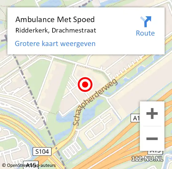 Locatie op kaart van de 112 melding: Ambulance Met Spoed Naar Ridderkerk, Drachmestraat op 26 februari 2022 20:10