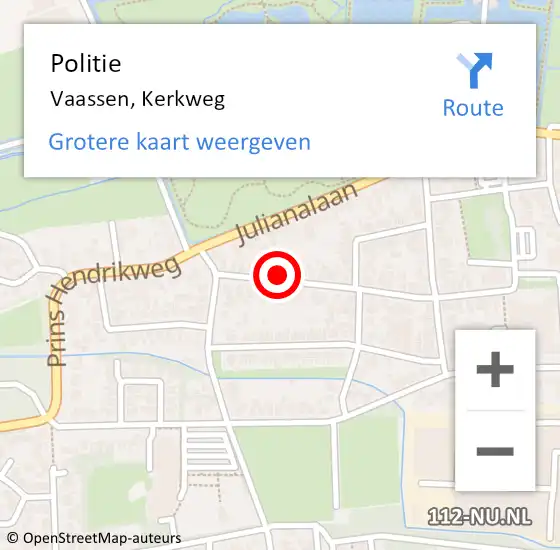 Locatie op kaart van de 112 melding: Politie Vaassen, Kerkweg op 26 februari 2022 20:16