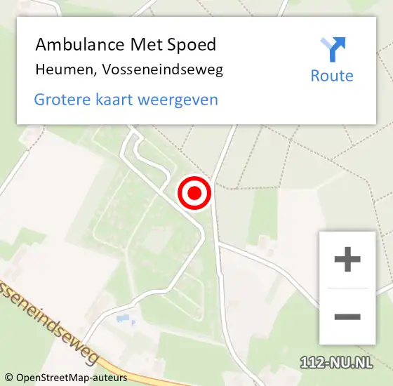 Locatie op kaart van de 112 melding: Ambulance Met Spoed Naar Heumen, Vosseneindseweg op 26 februari 2022 21:04