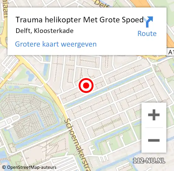 Locatie op kaart van de 112 melding: Trauma helikopter Met Grote Spoed Naar Delft, Kloosterkade op 26 februari 2022 21:40