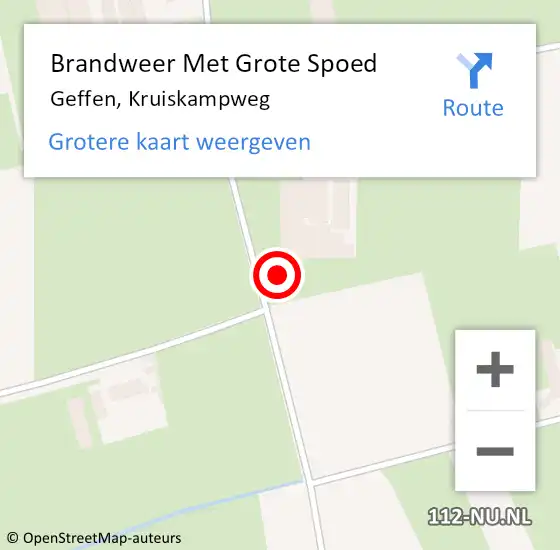 Locatie op kaart van de 112 melding: Brandweer Met Grote Spoed Naar Geffen, Kruiskampweg op 26 februari 2022 21:47