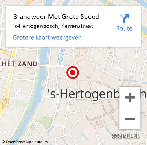 Locatie op kaart van de 112 melding: Brandweer Met Grote Spoed Naar 's-Hertogenbosch, Karrenstraat op 26 februari 2022 22:00