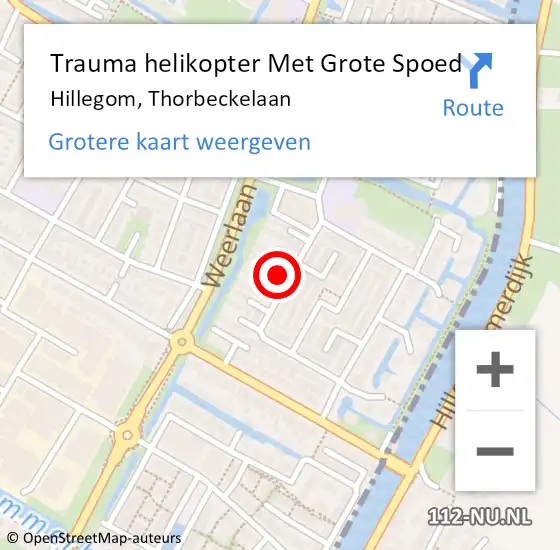 Locatie op kaart van de 112 melding: Trauma helikopter Met Grote Spoed Naar Hillegom, Thorbeckelaan op 26 februari 2022 22:06