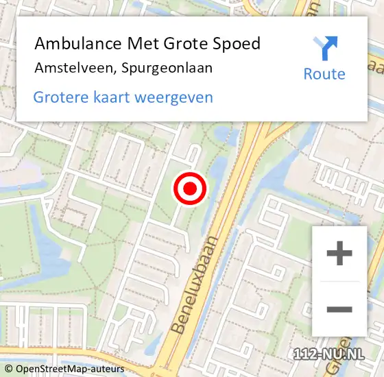 Locatie op kaart van de 112 melding: Ambulance Met Grote Spoed Naar Amstelveen, Spurgeonlaan op 26 februari 2022 22:14