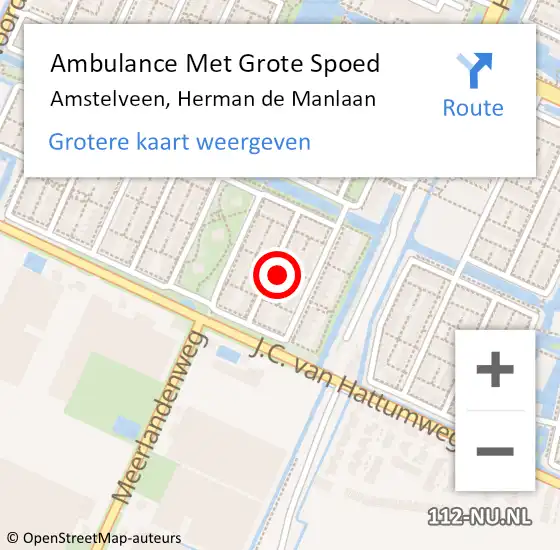 Locatie op kaart van de 112 melding: Ambulance Met Grote Spoed Naar Amstelveen, Herman de Manlaan op 26 februari 2022 22:33