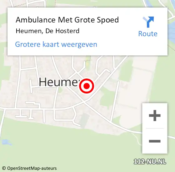 Locatie op kaart van de 112 melding: Ambulance Met Grote Spoed Naar Heumen, De Hosterd op 26 februari 2022 22:40