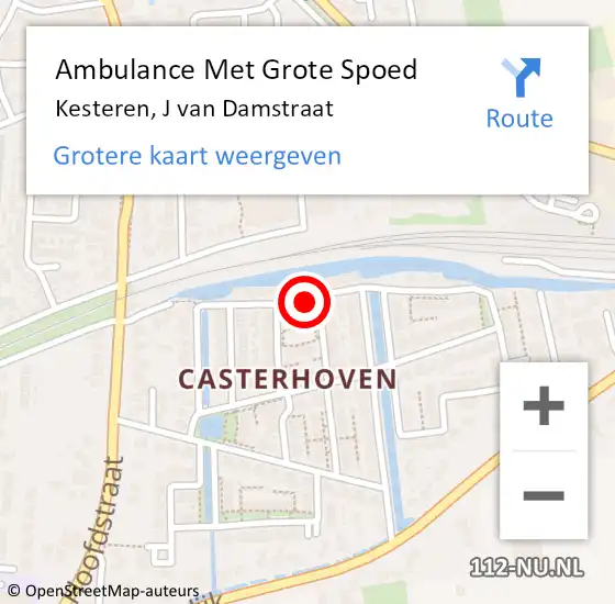 Locatie op kaart van de 112 melding: Ambulance Met Grote Spoed Naar Kesteren, J van Damstraat op 26 februari 2022 23:23