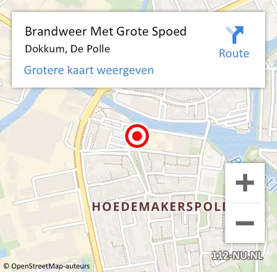 Locatie op kaart van de 112 melding: Brandweer Met Grote Spoed Naar Dokkum, De Polle op 26 februari 2022 23:53