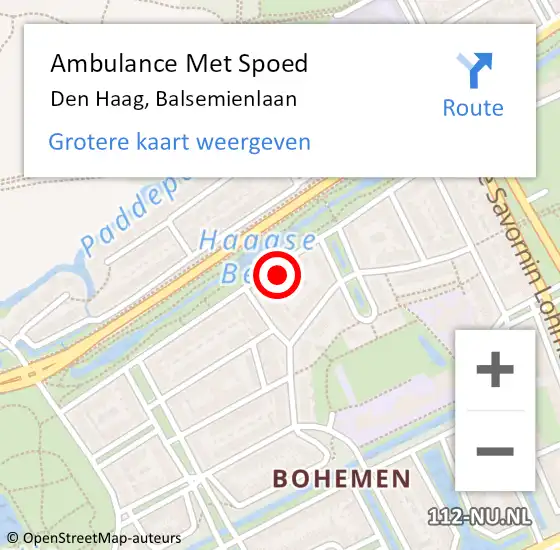 Locatie op kaart van de 112 melding: Ambulance Met Spoed Naar Den Haag, Balsemienlaan op 26 februari 2022 23:54