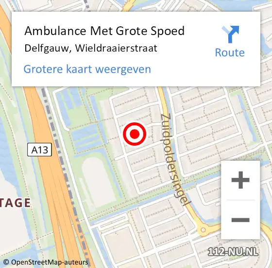 Locatie op kaart van de 112 melding: Ambulance Met Grote Spoed Naar Delfgauw, Wieldraaierstraat op 27 februari 2022 00:04