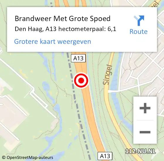 Locatie op kaart van de 112 melding: Brandweer Met Grote Spoed Naar Den Haag, A13 hectometerpaal: 6,1 op 27 februari 2022 00:05