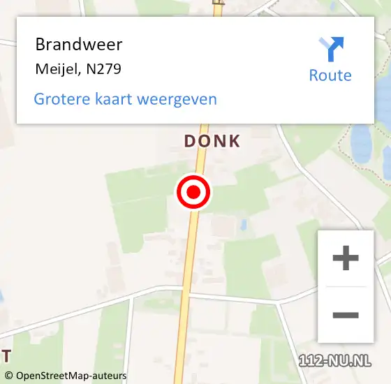 Locatie op kaart van de 112 melding: Brandweer Meijel, N279 op 9 juli 2014 17:15