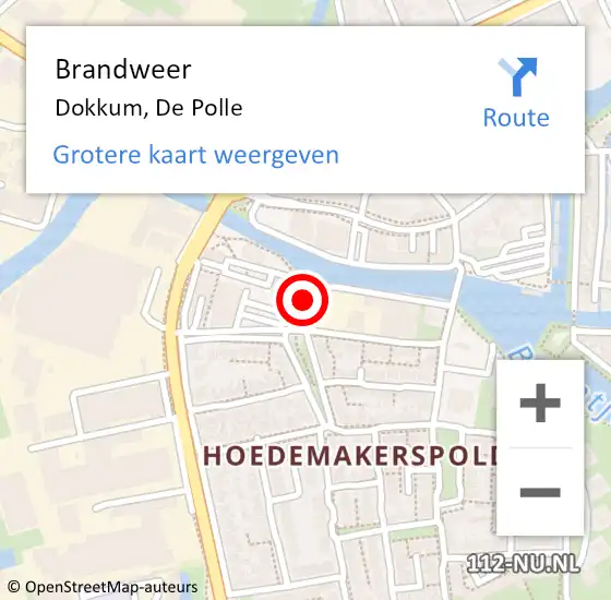 Locatie op kaart van de 112 melding: Brandweer Dokkum, De Polle op 27 februari 2022 00:07