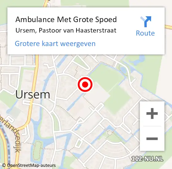 Locatie op kaart van de 112 melding: Ambulance Met Grote Spoed Naar Ursem, Pastoor van Haasterstraat op 27 februari 2022 00:10